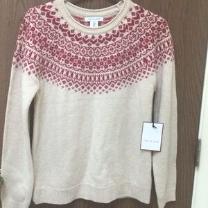 NWT Tabitha Webb Red and Cream Patterned Sweater wool blend Fair Isles, sz M